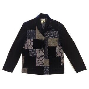 Together Blue Velvet Type Effect Patchwork Jacket Women's Size Medium